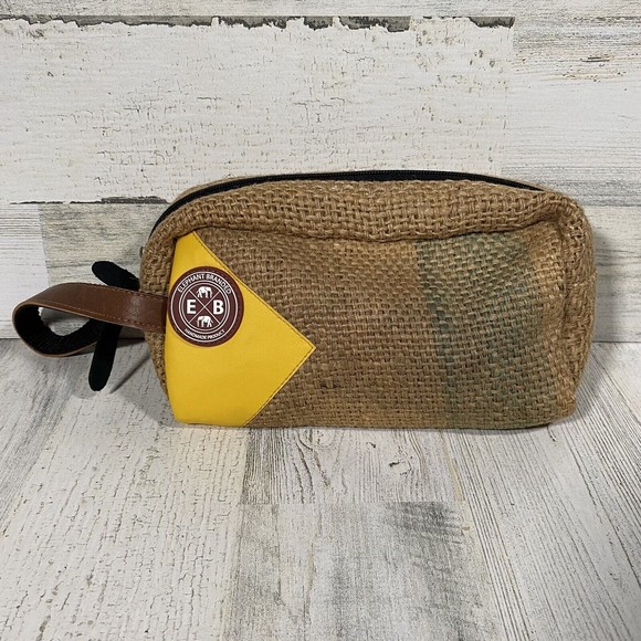 Elephant Branded Handmade Product Burlap Travel Accessory Bag Makeup Toiletries - Picture 1 of 6